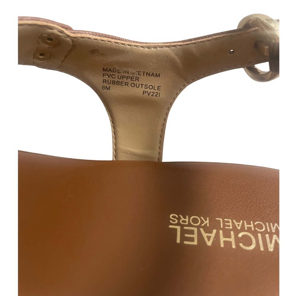 Michael Kors MK Plate Thong Sandals in Luggage Saffiano Leather – Size 8M - Picture 7 of 9